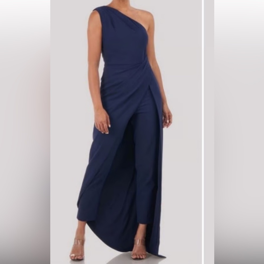 Kay Unger Blue One-Shoulder Sleeveless Jumpsuit